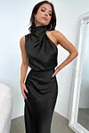 Women's Silk Turtleneck Sleeveless Midi Dress For Party