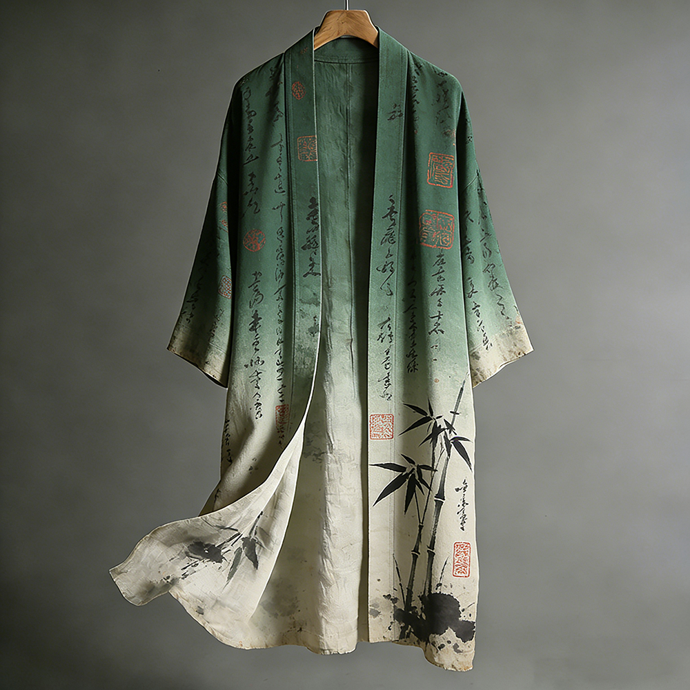 Japanese Art Bamboo Forest Print Gradient Flowing Artistic Kimono  artssus