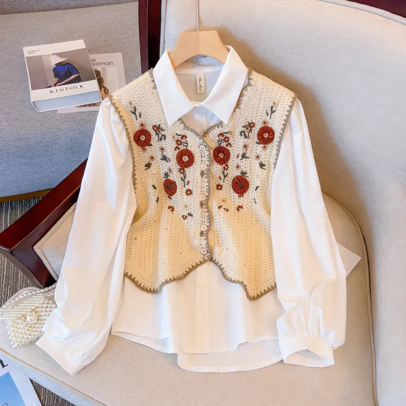 Women's Fashion Embroidered Vintage Knitted Crochet Hollow Sweater Vest Top