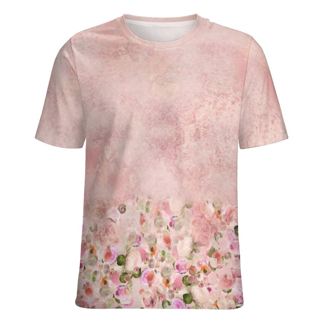 Women plus size clothing Full Printed Unisex Short Sleeve T-shirt for Men and Women Pattern Floral,Pink-Nordswear