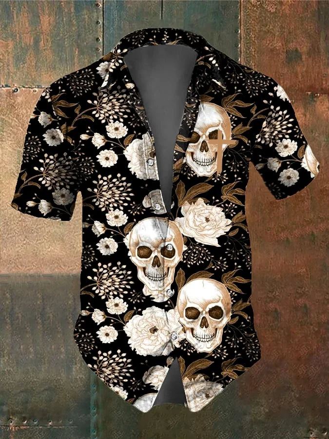 Men's Retro Dark Style Skull Print Shirt