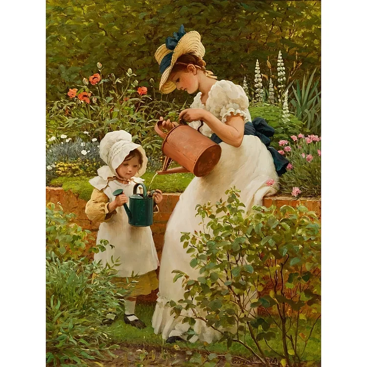 Girl And Mother 30*40CM (Canvas) Full Round Drill Diamond Painting gbfke