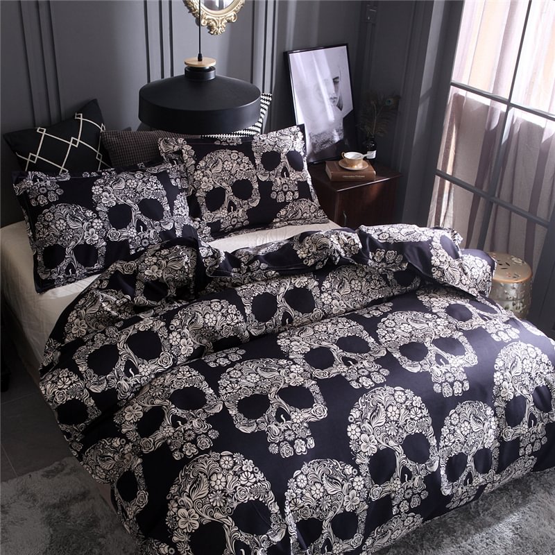 3D Skull Printed Bedroom Textile Quilt Cover Pillowcase 3pcs Set-Besturer