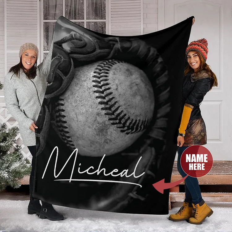 Personalized Baseball Blanket, Baseball Custom Name Number Soft Cozy Blanket | BKKid488