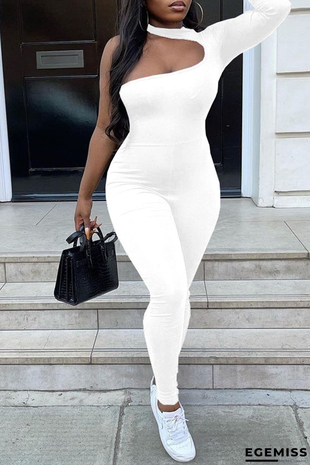 White Sexy Casual Solid Hollowed Out O Neck Skinny Jumpsuits | EGEMISS