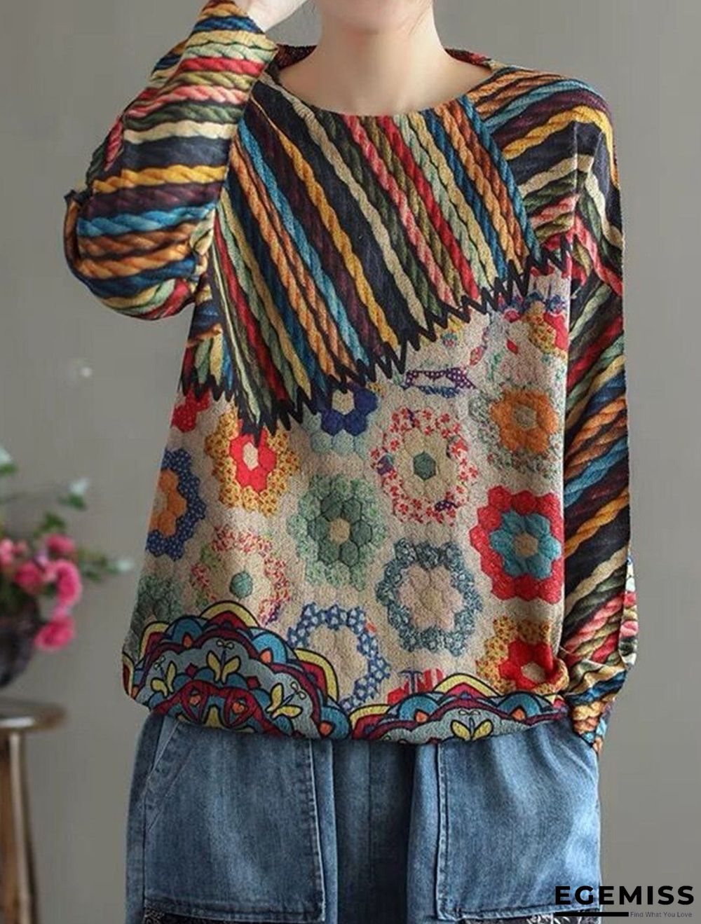 Autumn And Winter Loose Casual Pullover Round Neck Retro Sweater | EGEMISS