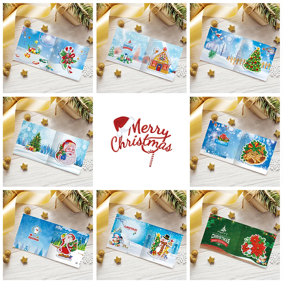 8PCS Winter Christmas DIY Diamond Painting Greeting Card Kits with Envelopes Diamond Art Greeting Cards Diamond Art Cards Kits for Adults DIY Crafts Family Friend Gifts