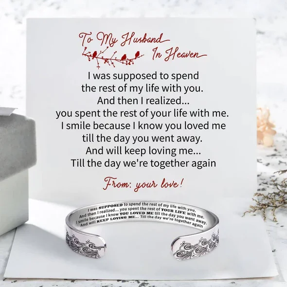 To My Husband In Heaven - Wave Cuff Bangle Bracelet with Gift Box "Till the day we're together again"