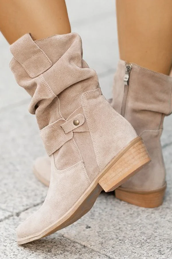 Retro Solid Color Flat Suede Low Boots