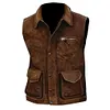 Men's Vintage Suede Multi-Pocket Outdoor Motorcycle Lapel Vest Jacket by Inlyline