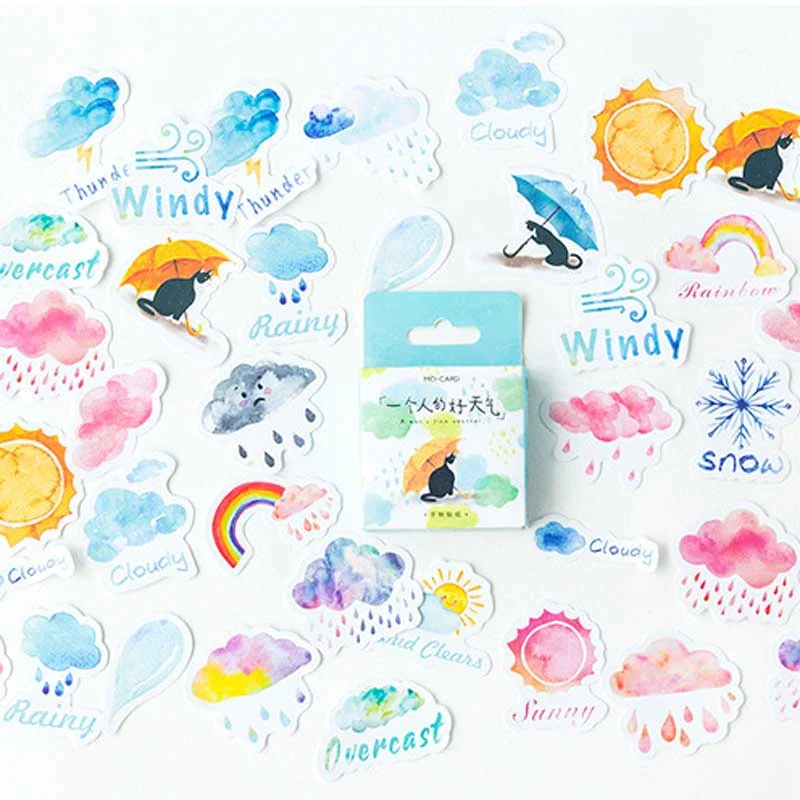 46 Pcs/box Cute Weather Cat Sticker Decorative Journaling Stickers Scrapbooking Planner Diary Adhesive Kawaii Stationery Sticker