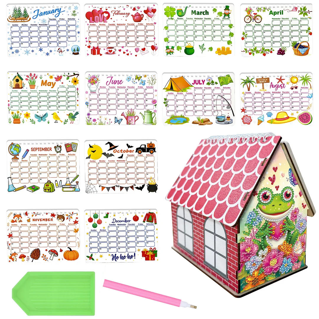 5D/DIY Calendar Crystal Painting Desk Calendars Kit Home Decorations (Frog)