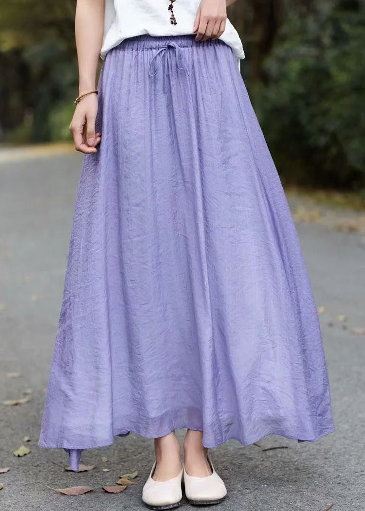 Purple Patchwork Cotton Skirts Elastic Waist Wrinkled Summer