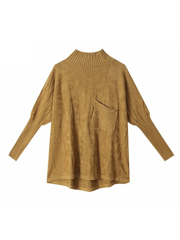 Original Pleated High-Neck Long Sleeves Sweater Top