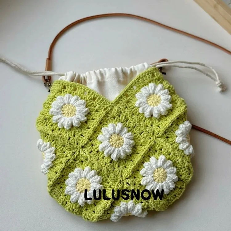Lulusnow Handmade Green Daisy Granny Square Crochet Crossbody Bag Gift For St.Patrick's/Birthday