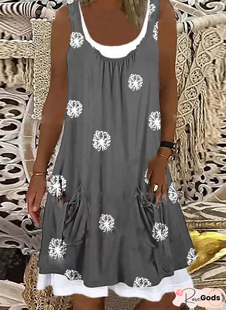 Casual Sleeveless Floral-Print Knitting Dress