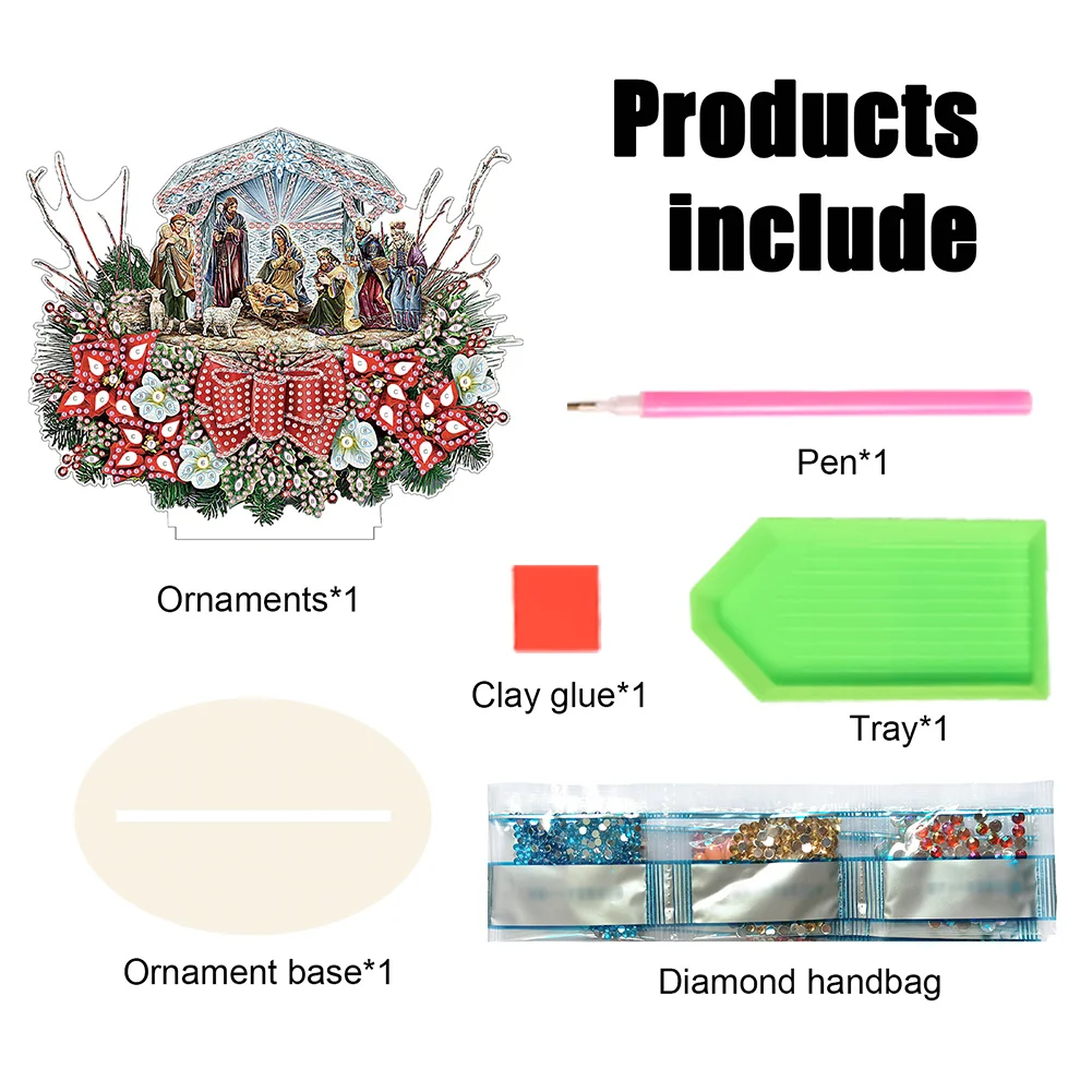 DIY Christmas Wooden Single Sided Diamonds Painting Desktop Decorations for Adults Beginner