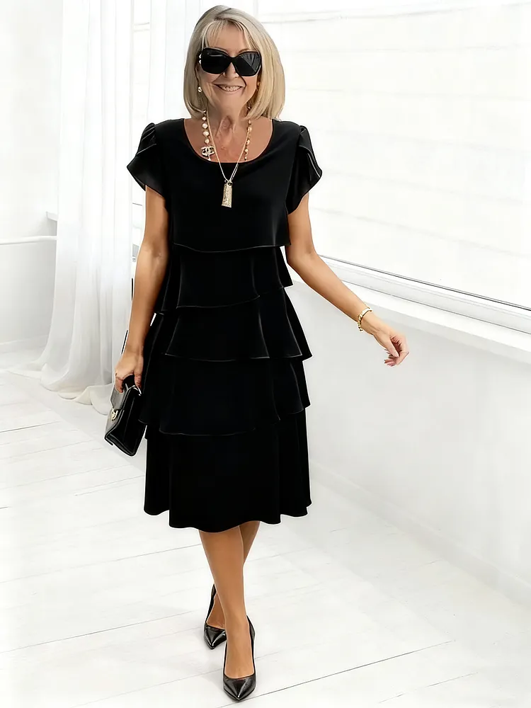 Long Evening Dress Best for Covering The Belly Loose Layer Cotton Multi-layer Dress