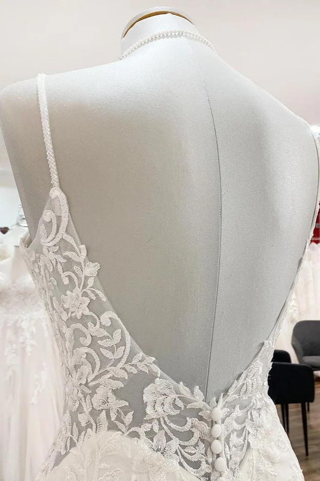 Spaghetti Strap Romantic Mermaid Satin Backless Wedding Dress main image 1