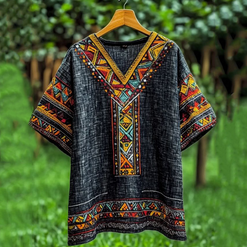 Men's African Ethnic Geometric Casual Linen T-shirt