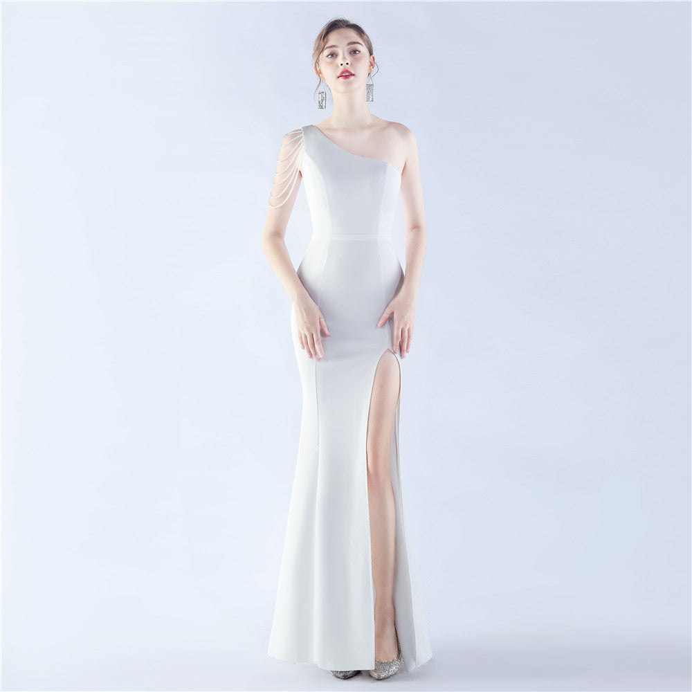 Satin Craft Beaded Wedding Celebration Exhibition Dress