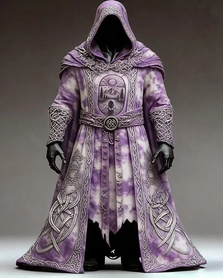 Men's Summer Fashion Hippie Style Star and Moon Print Linen Hooded Cape 5352