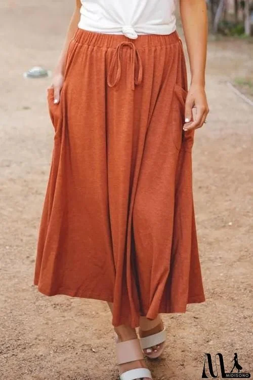 Solid Pocket Drawstring Long Skirt