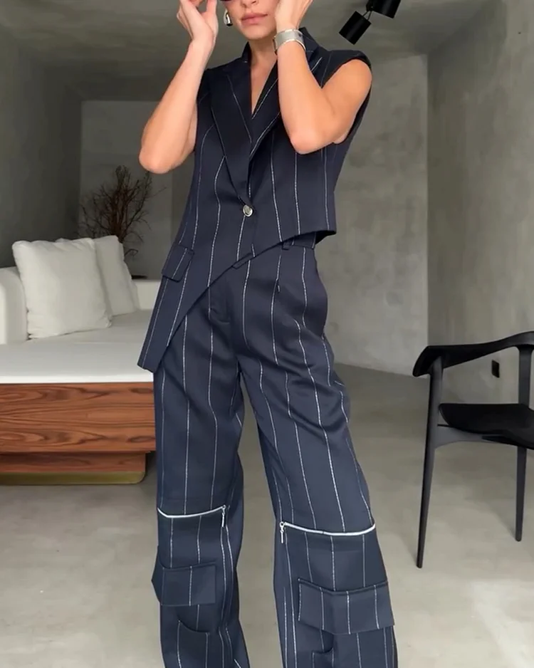 Women's solid color trousers and vest suit