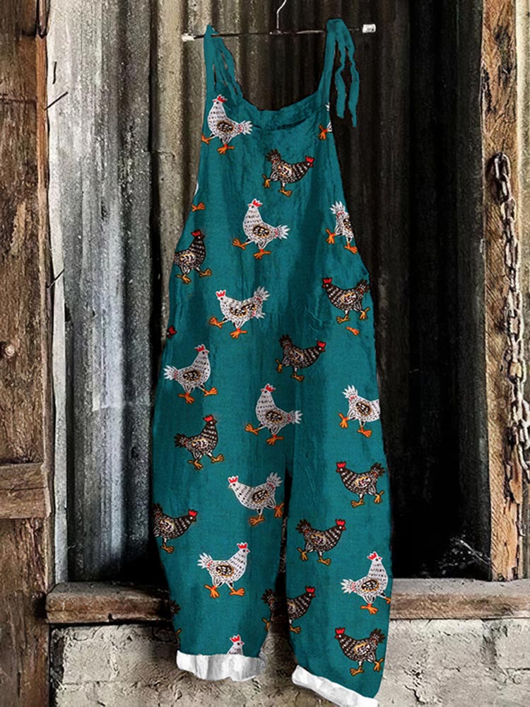 Comstylish Chicken Print Loose Casual Jumpsuit