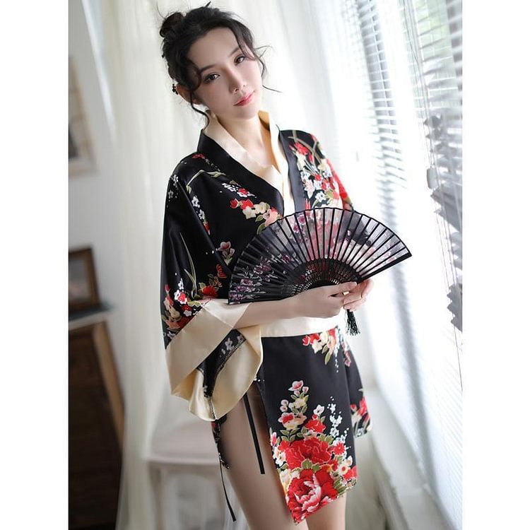 Japanese Kimono Floral Cosplay Lingerie Dress - Modakawa Modakawa