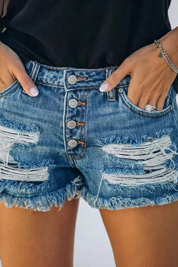 Womens Stylish Ripped Denim Shorts-Allyzone-Allyzone