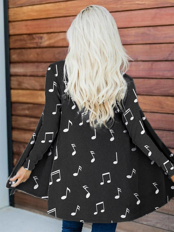 wearshes Music Notes Print Long Sleeve Cardigan