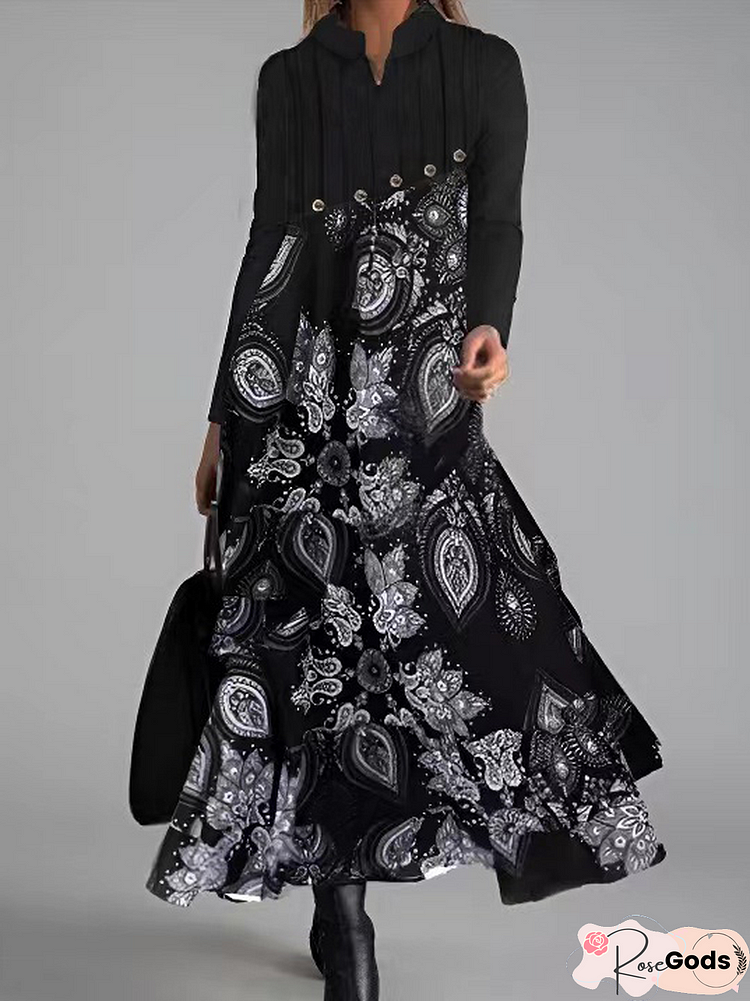 Casual V Neck Regular Fit Paisley Dresses