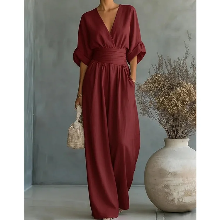 ⏰Eleganter V-Ausschnitt Weites Bein Jumpsuit