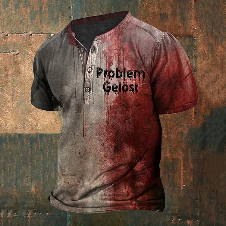 Comstylish Men's Bloody Problem Solved Halloween Print Henley T-Shirt