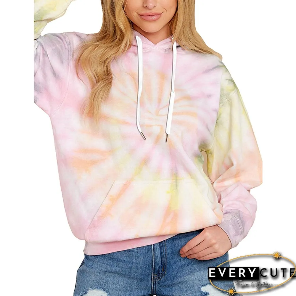 Yellow Tie Dye Print Drawstring Hoodie