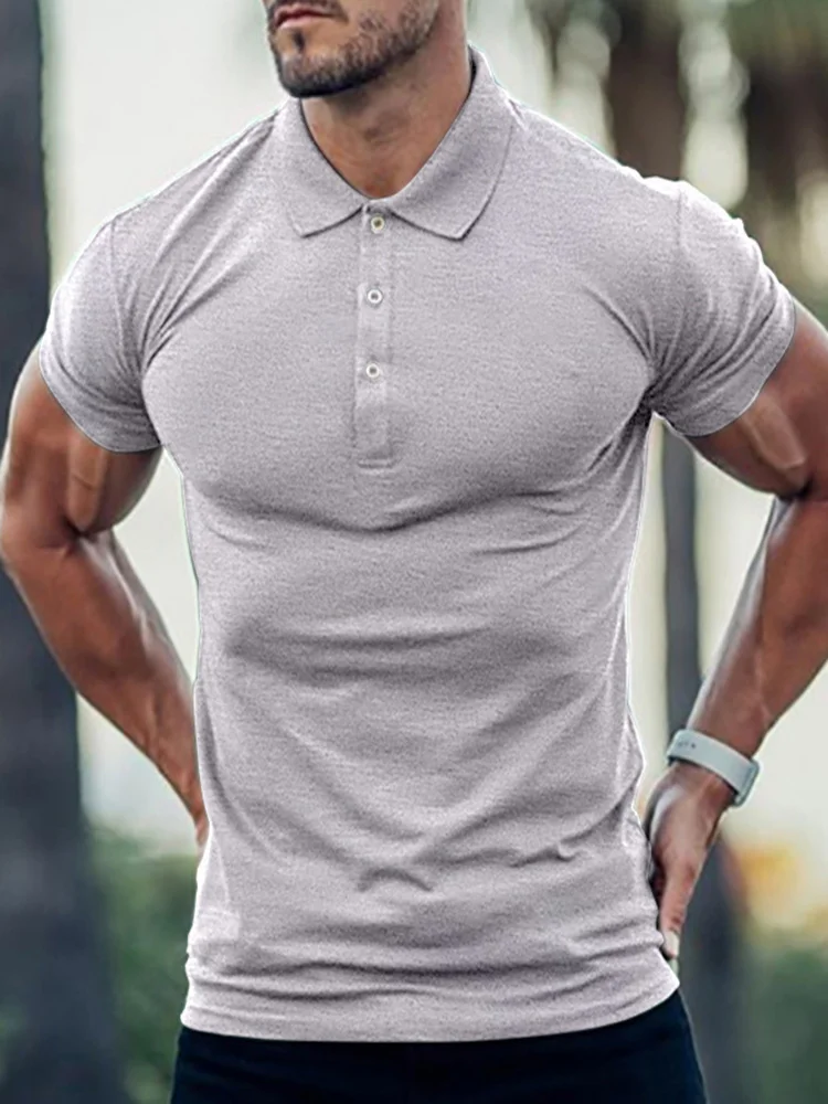 Turn Down Collar Solid Color Casual Daily Short Sleeve Men's Polo Shirts-VESSFUL