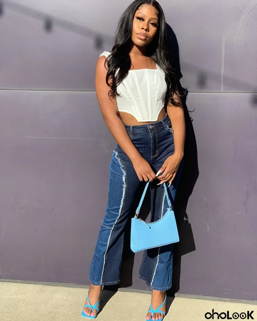 Casual Pathwork Demim Flared Jeans Pants