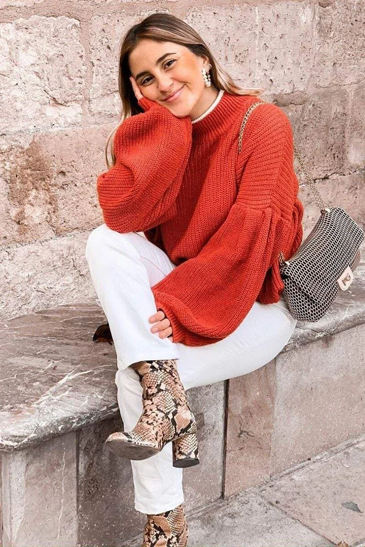 Red Balloon Sleeve Knitted Jumper Katch Me