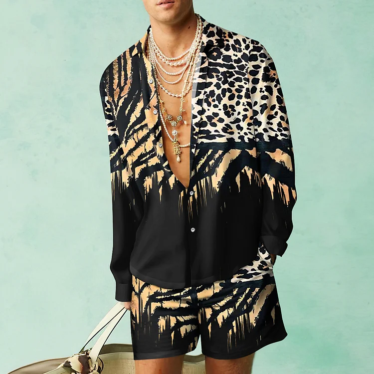 BrosWear Leisurely Stitching Leopard Print Shirt And Shorts Co-Ord