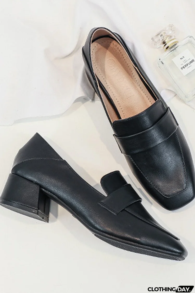 Square Toe Chunky Heel Loafers