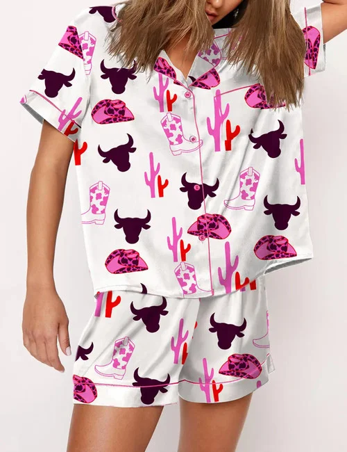 Western Cowboy Boot And Hat Print Pajama Set