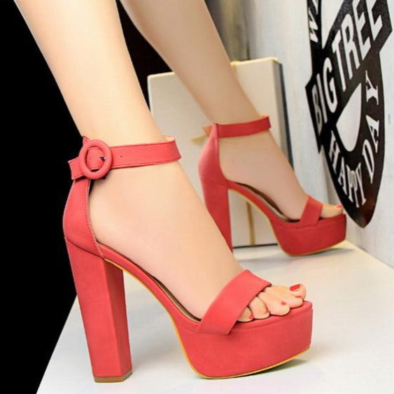 Women's ankel strap platform chunky high heels open toe sandals