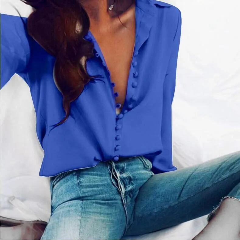 Churchf Churchf Hot Style New Irregular Solid Color V-Neck Sexy Breasted Long Sleeve Women's Shirt