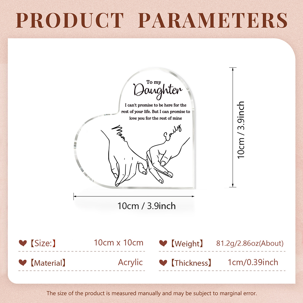 Personalised Text Acrylic Heart Keepsake Custom 2 Names Pinky Swear Ornament Gifts for Daughter - I Can Promise to Love You for the Rest of Mine-Jessemade AU