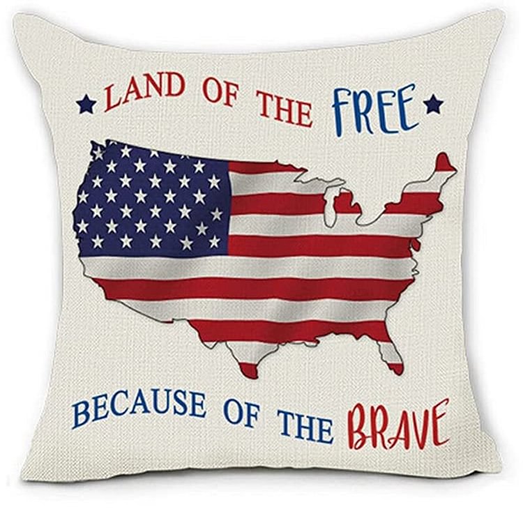 American Independence Day Pillowcase ，Land of The Free Because of The Brave Patriotic Pillowcase