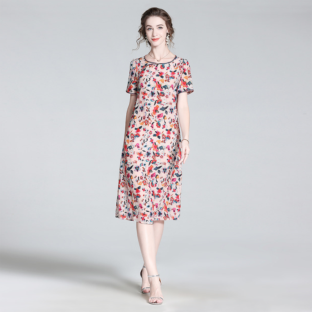 100% Silk Dress Floral Relaxed Fit Summer Vacation Style REAL SILK LIFE