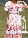 Floral-Print Flared Sleeves Midi Dress