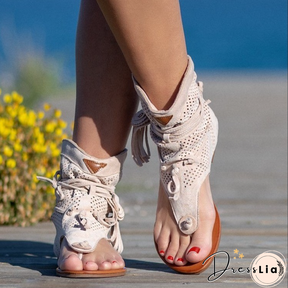 Women's Sandals Retro Gladiator Ladies Clip Toe Vintage Boots Casual Tassel Rome Fashion Summer Woman Shoes Female New