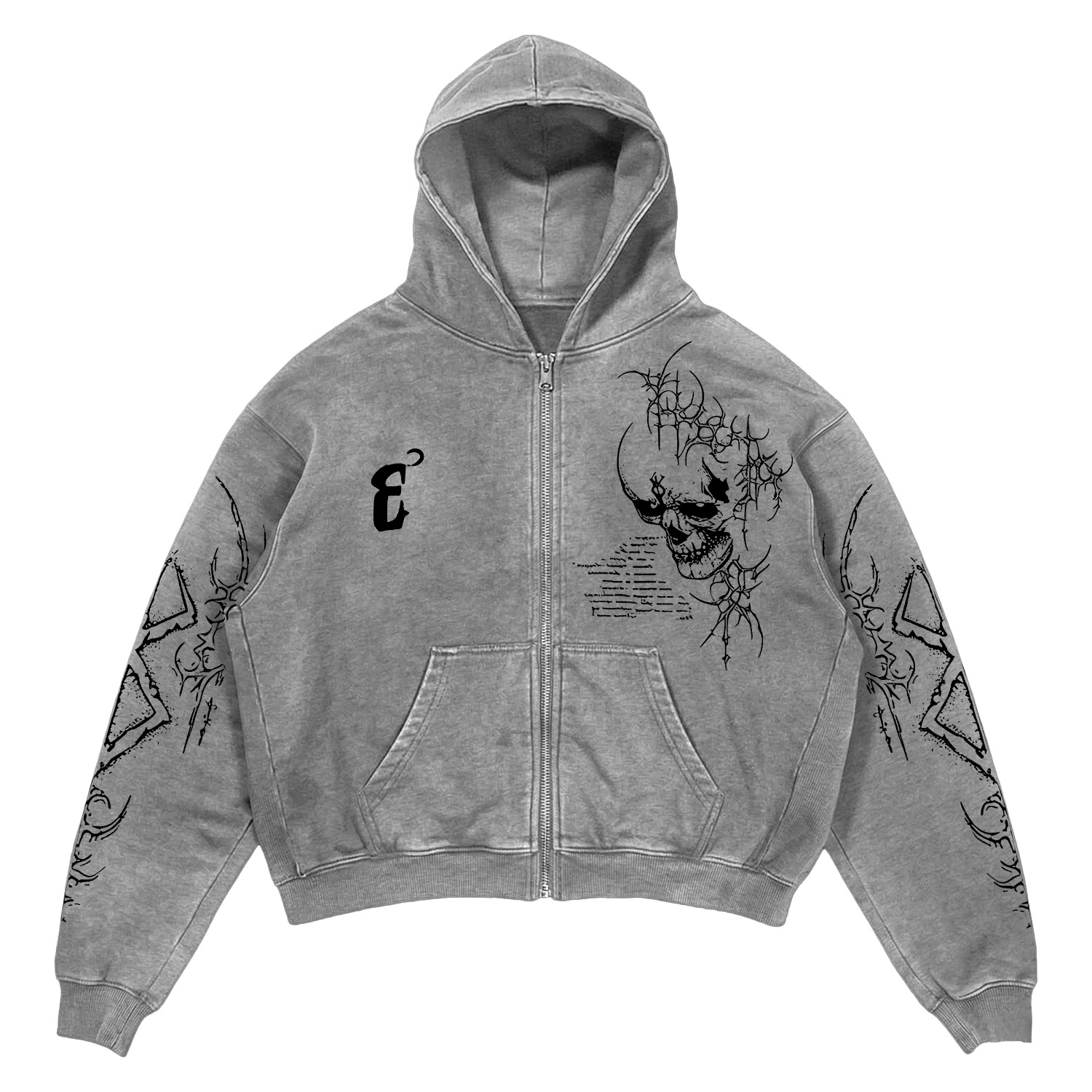 Demon Thorn Skull Zip-Up Hoodie